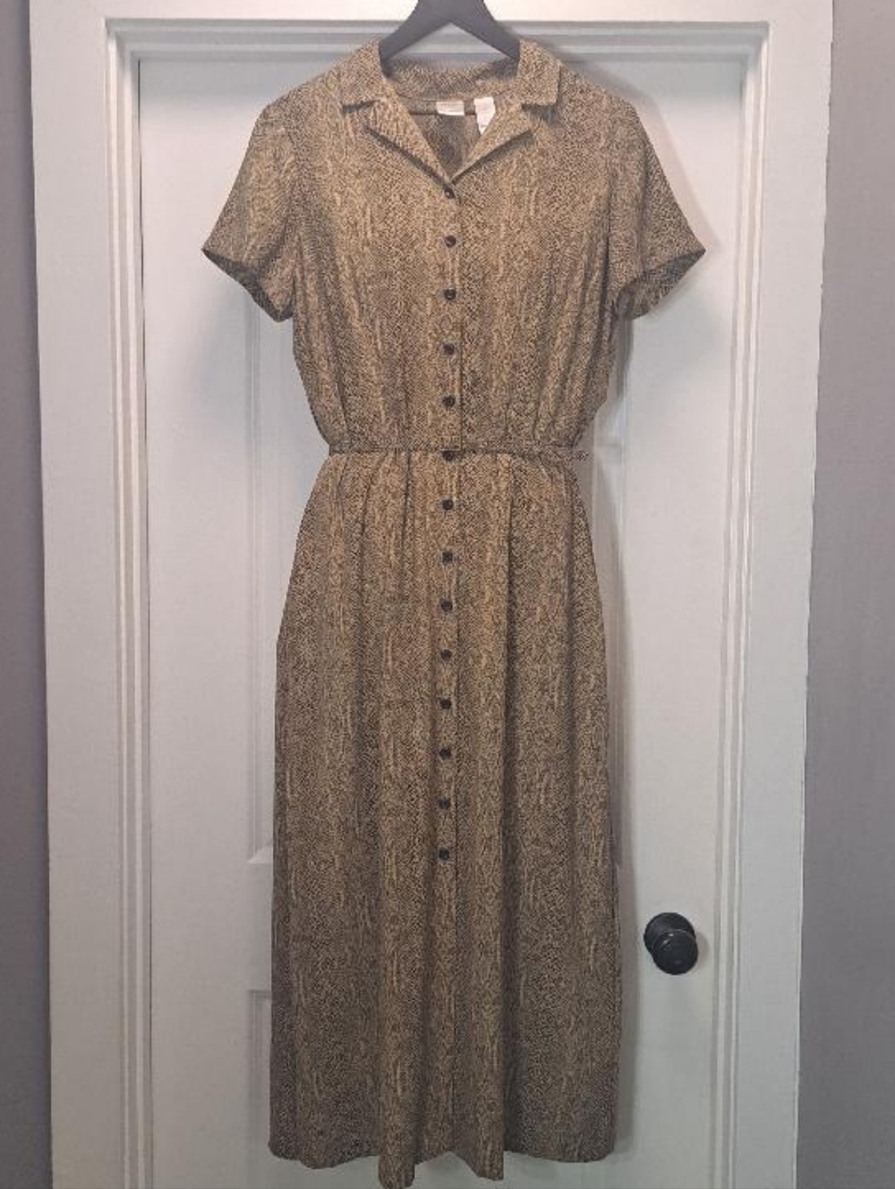 Emma James Vintage Brown Snake Printed Short-Sleeve Button Midi Dress
